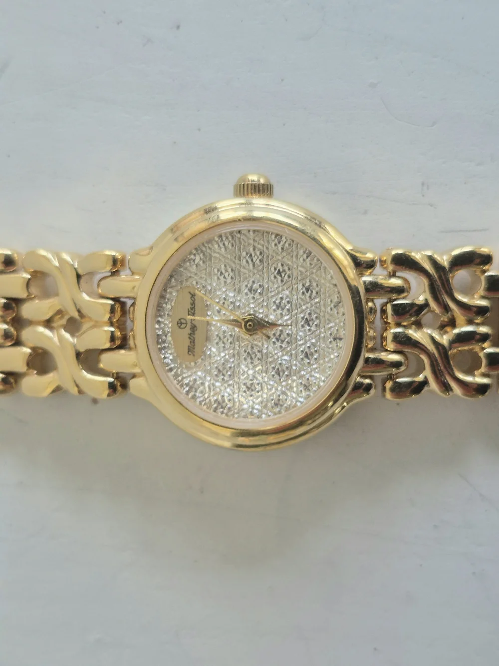 Mathey-Tissot Gold-Tone Women's Bracelet Watch with Sparkling Pave Crystal Dial